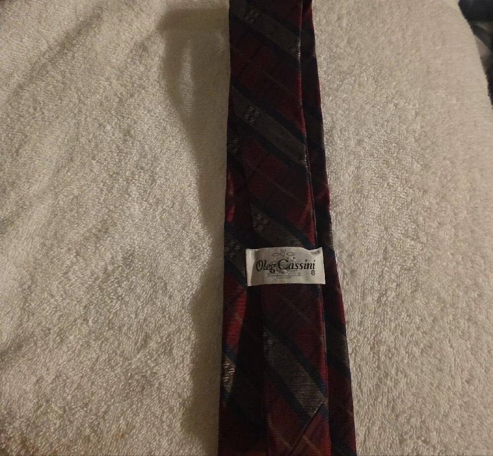 Oleg Cassini Burgundy, Navy & Brown Striped Tie